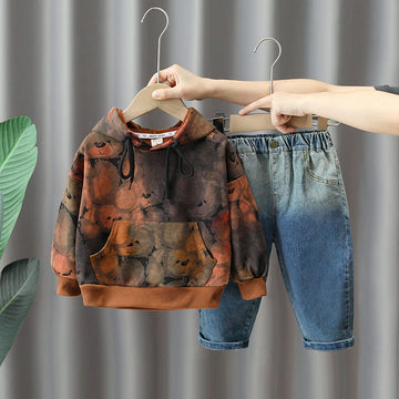 Toddler Hoodie Tie-dye Color Block 2 Pieces Set