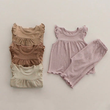 Baby Solid Color Ruffled Pajamas Set