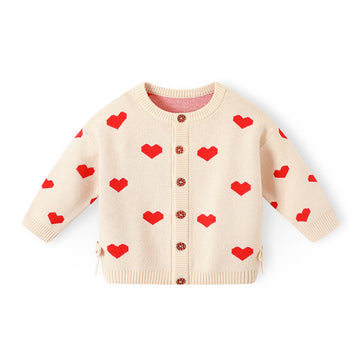Toddler Girl Knitted Heart Sweet Cardigan