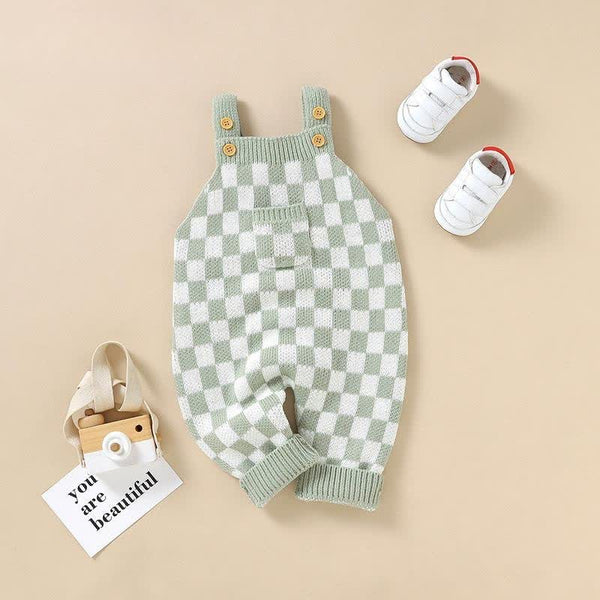 Baby Checkerboard Knitted Strap Romper