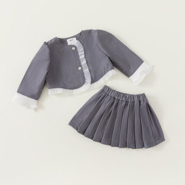 Toddler Girl Lace Trim Jacket and Skirts Set