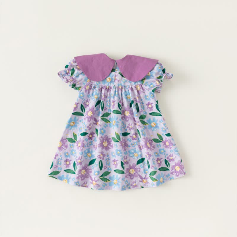 Toddler Girl Bowknot Lapel Collar Flower Dress