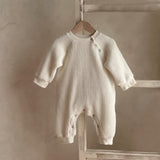 Baby Thin Ribbed Solid Color Button Waffle Romper