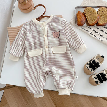 Baby Bear Striped Button Round Collar Romper