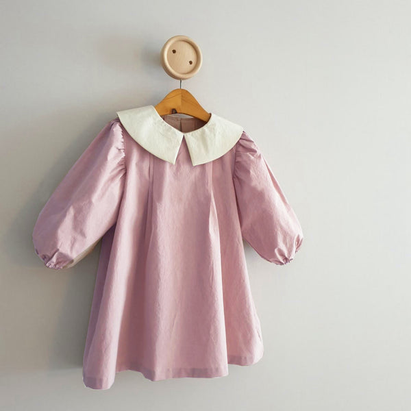 Toddler Girl Simple Collar Puff Sleeves Dress