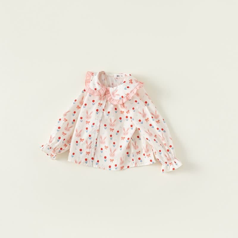 Toddler Girl Bunny Flower Lapel Collar Blouse