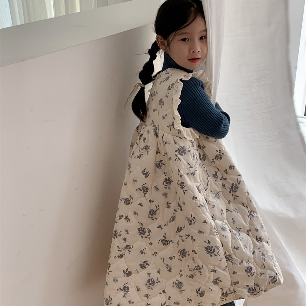 Toddler Girl Lace Flower Sleeveless Warm Dress