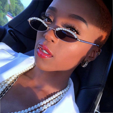Narrow Diamond Oval Frame Mirror Lens Cat Eye Sunglasses
