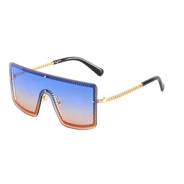 Gradient Clear Lens Metal Frame Flat Top Square Mask Sunglasses