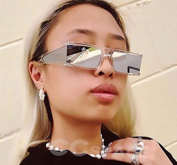 Small Rectangle Resin Frame Acrylic Lens Visor Sunglasses