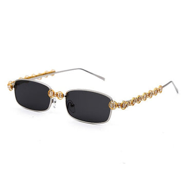 Luxury Crystal Diamond Temple Details Square Sunglasses