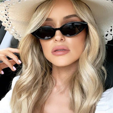 Small Elongated Lens Vintage Plastic Solid Leopard Frame Cat Eye Sunglasses