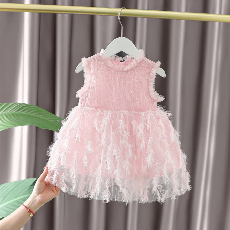 Toddler Plume Solid Color Pink Dress