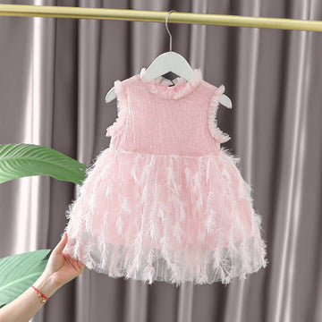 Toddler Plume Solid Color Pink Dress