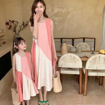 Mommy and Me Splicing Pink Dress