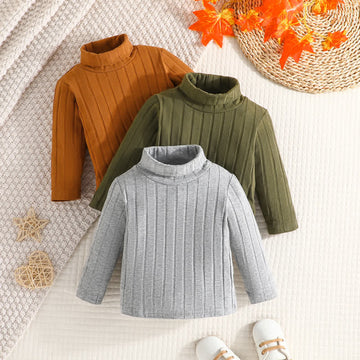 3-Pack Baby High Collar Solid Color T-shirt
