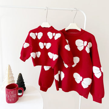 Mommy and Me Bow Red Sweet Sweater