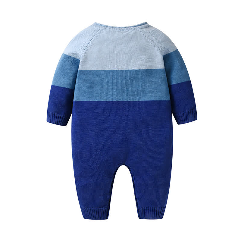 Baby Knitted Bear Casual Blue Romper