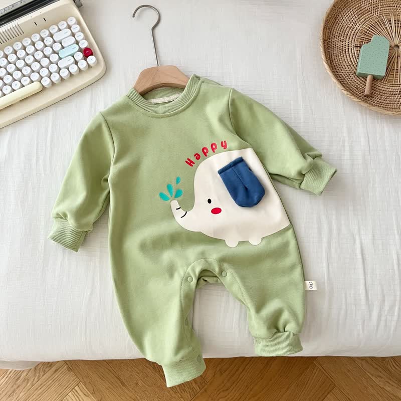 HAPPY Baby Elephant Green Romper