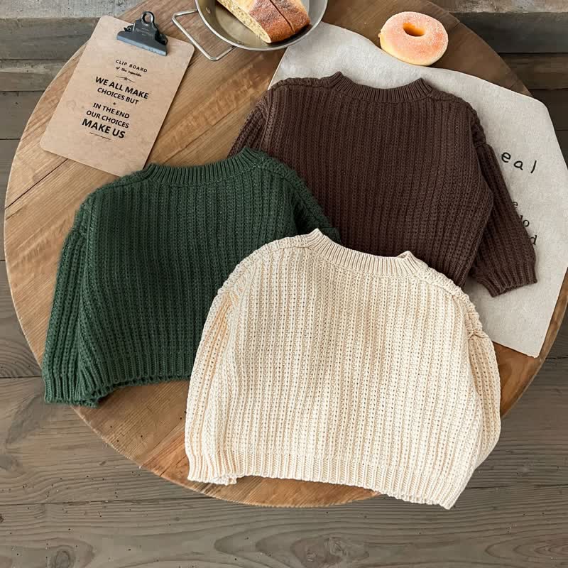 Toddler Solid Color Knitted Simple Sweater