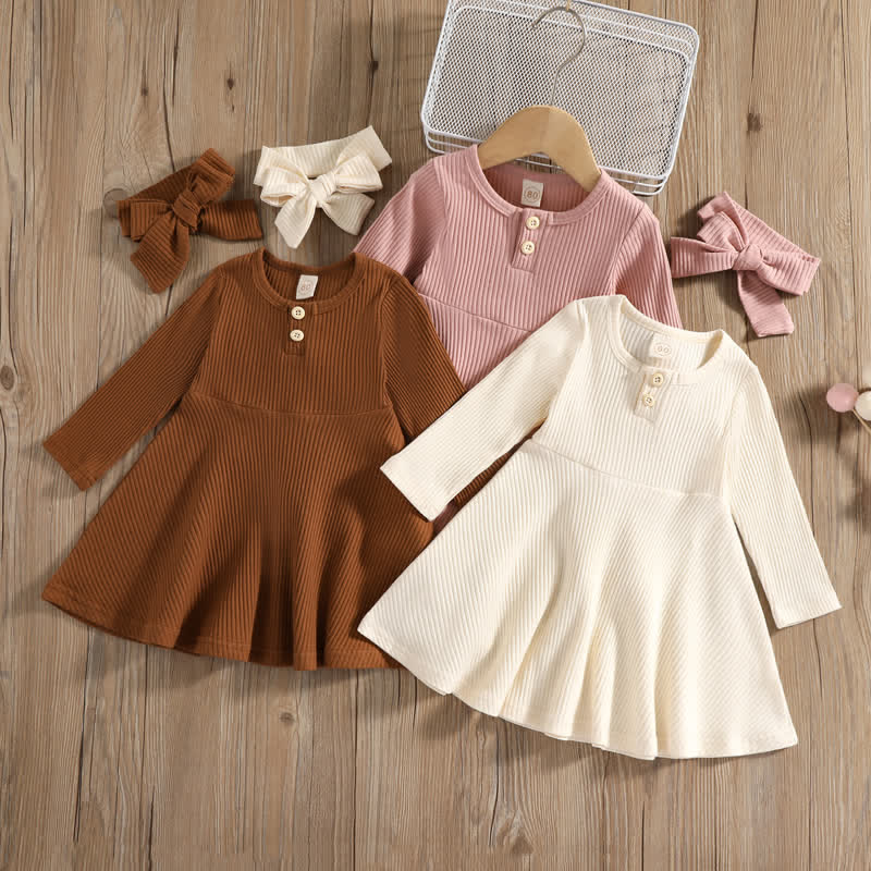 Baby Solid Color Ribbed Dress with Headband