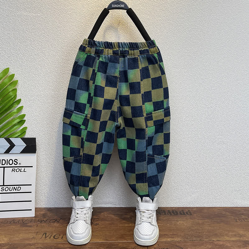 Toddler Design Denim Plaid Jogger Pants