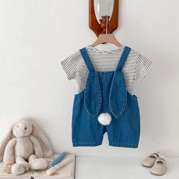 Baby Striped Denim T-shirt Overalls