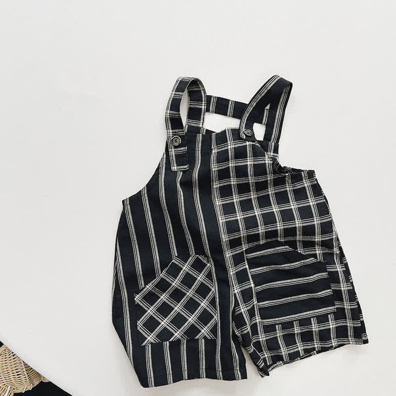 Toddler Design Plaid Striped Black Overalls