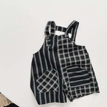 Toddler Design Plaid Striped Black Overalls
