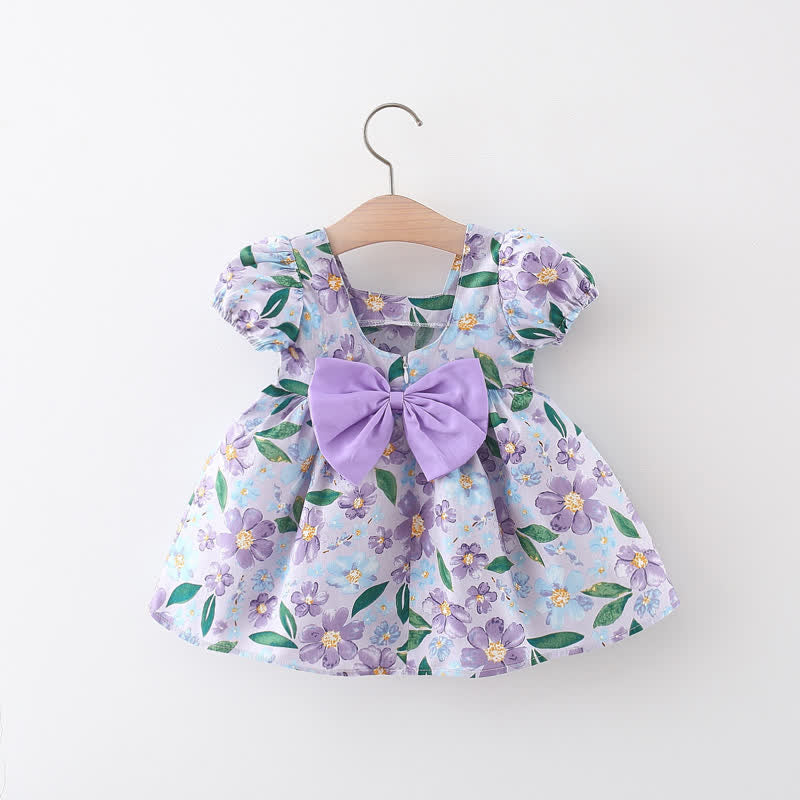 Baby Bowknot Pink Purple Flower Dress
