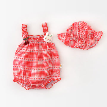 Baby Cherry Plaid Bodysuit with Hat