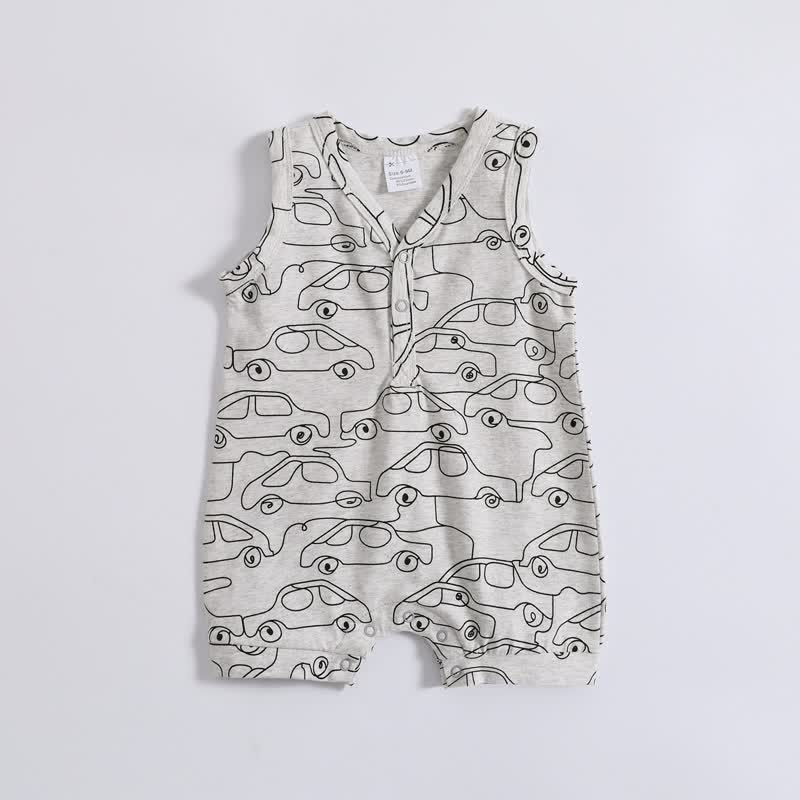 Baby Bear Car Moon Sleeveless Romper