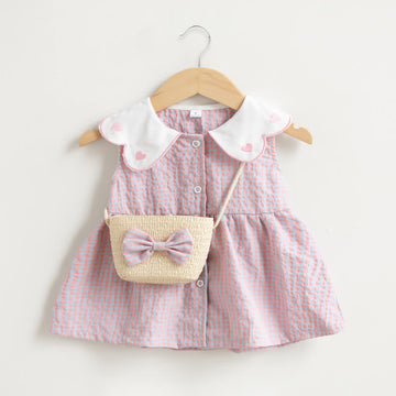Baby Heart Plaid Dress with Bag