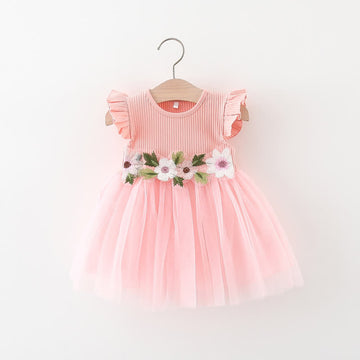Baby Floral Tulle Ruffled Sleeveless Dress