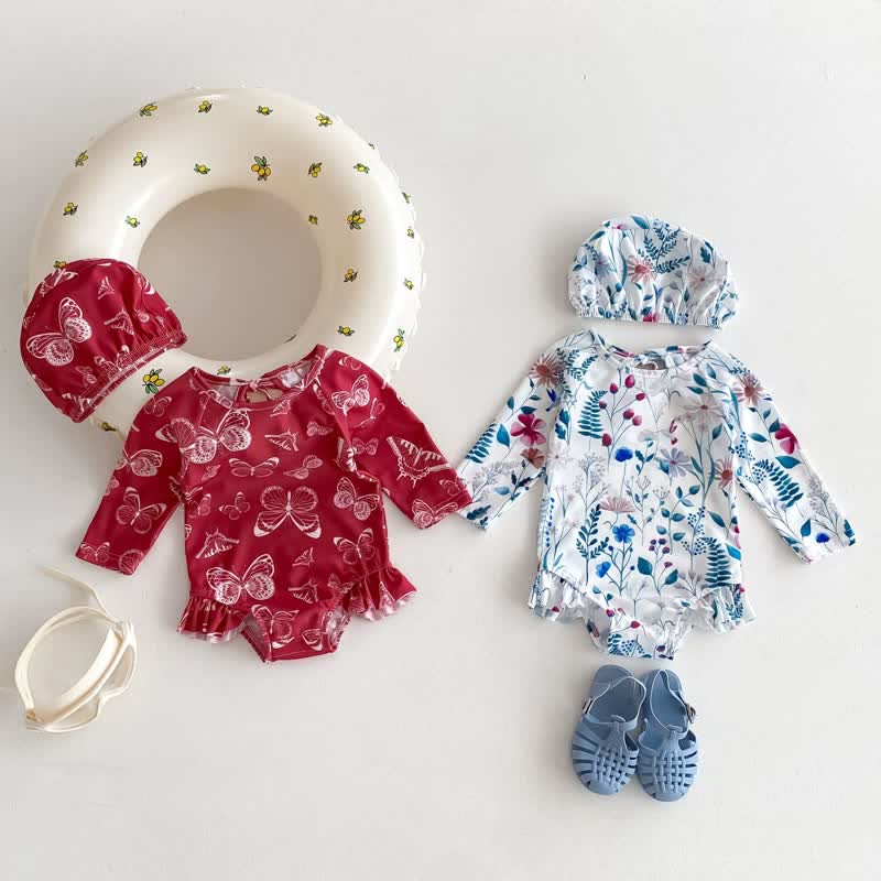 Baby Flower Butterfly Swimwear with Hat