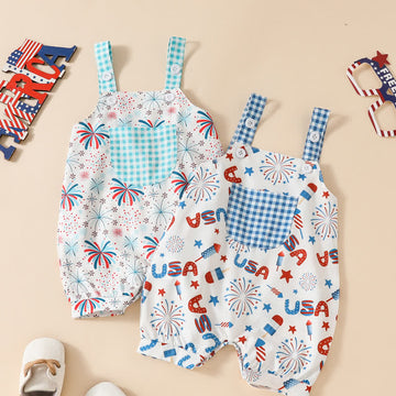 USA Baby Fireworks Plaid Pocket Overalls