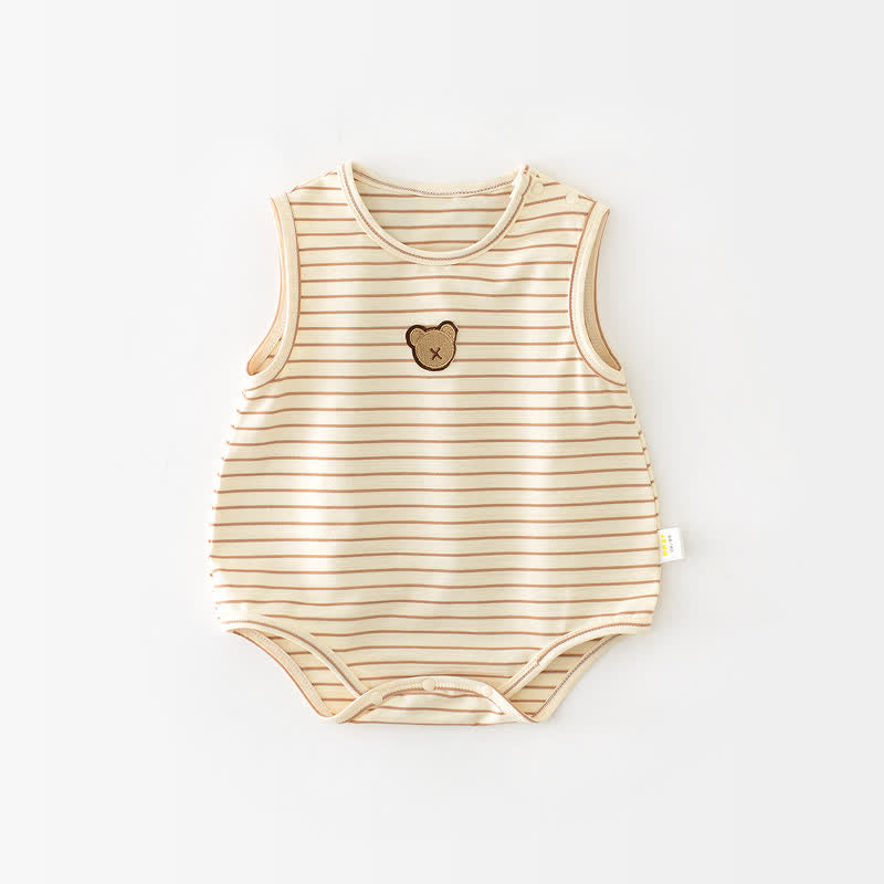 Baby Beige Striped Cute Bear Bodysuit