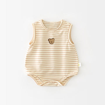 Baby Beige Striped Cute Bear Bodysuit