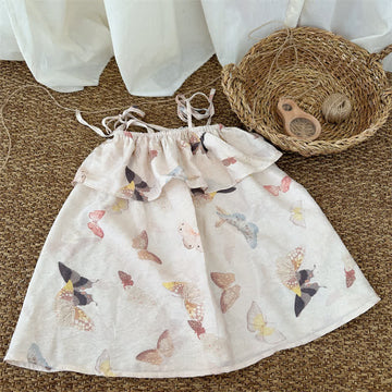 Toddler Butterfly Suspenders Apricot Dress