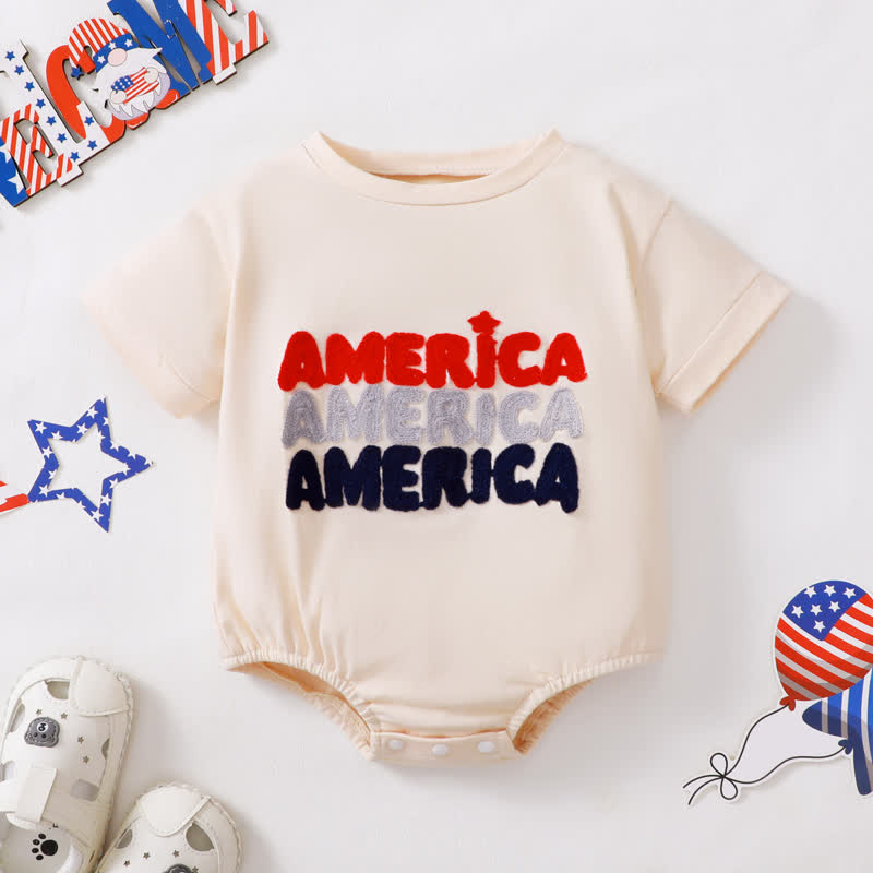 AMERICA Baby Embroidered Apricot Bodysuit