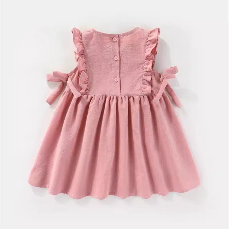 Toddler Solid Color Pleated Lace Bow Dress