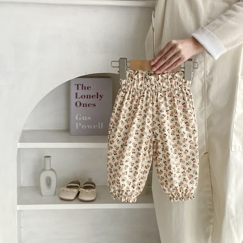Baby Girl Flower Beige Jogger Pants