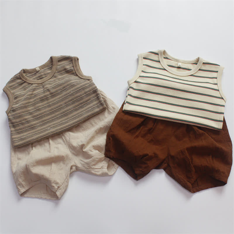 Toddler Retro Waffle Striped Tank Top