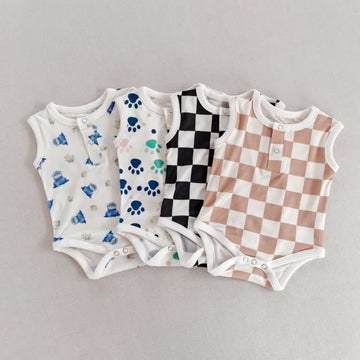 Baby Plaid Animal Sleeveless Bodysuit