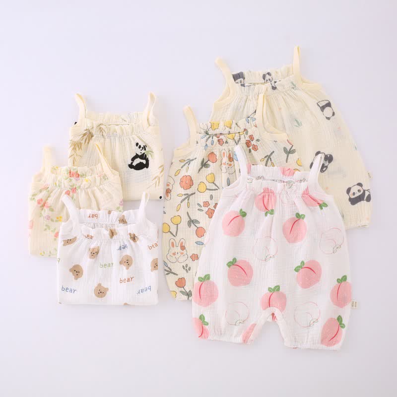 Baby Flower Bow Peach Animal Romper