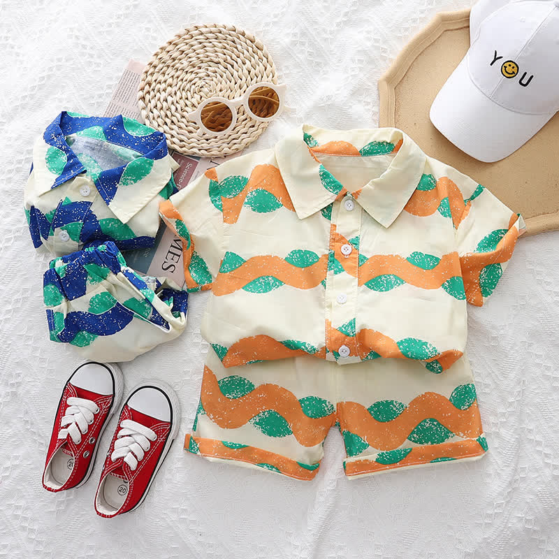 Baby Toddler Wavy Lapel Shirt and Shorts Set