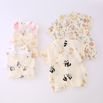 Baby Flower Peach Panda Kimono Romper