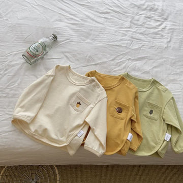 Baby Pocket Embroidered Hedgehog Tree T-shirt