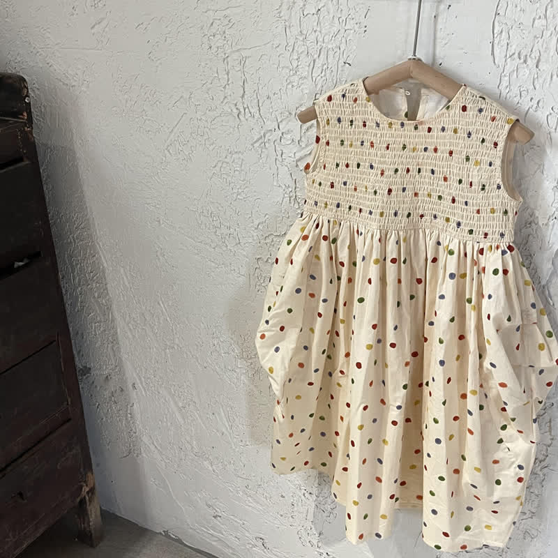 Toddler Colorful Dots Sleeveless Apricot Dress