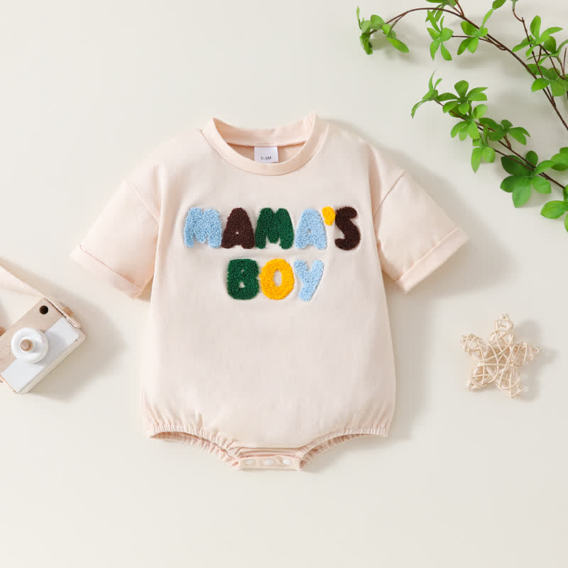 MAMA'S BOY Baby Embroidered Apricot Bodysuit